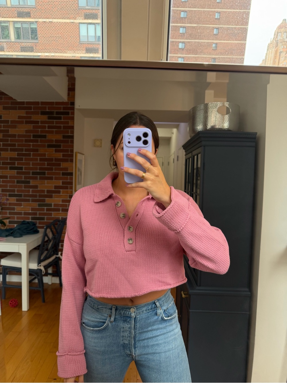 Show me your MuMu Cropped Pink Knit Polo Sweater